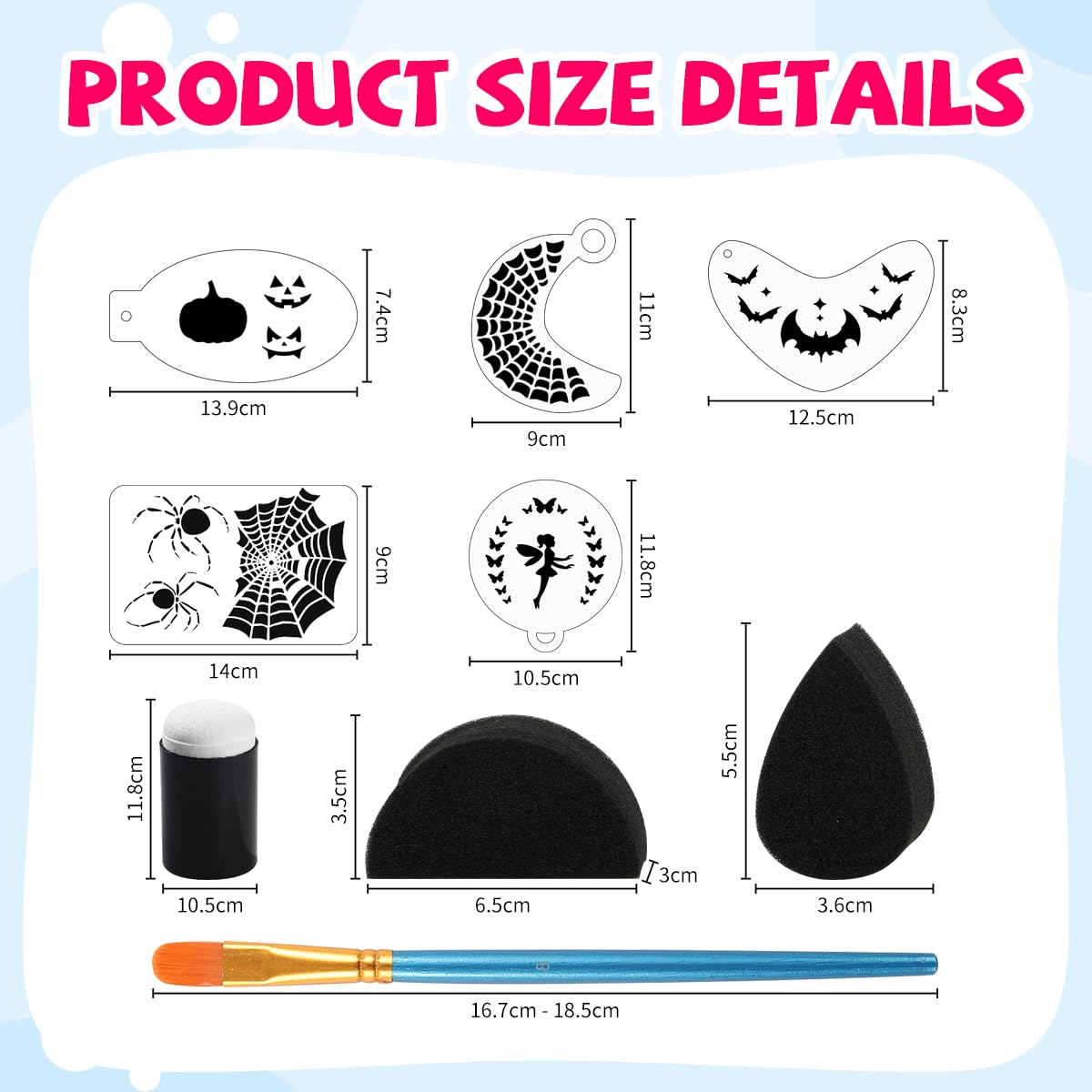 46 pcs Face Paint Stencils Kit,22 Pcs Reusable Facial Painting Stencils Reusable Body Paint Templates with 10 pcs Brushes,14 pcs Sponges for Party Halloween Makeup Depvision Face Paint Accessory Kit
