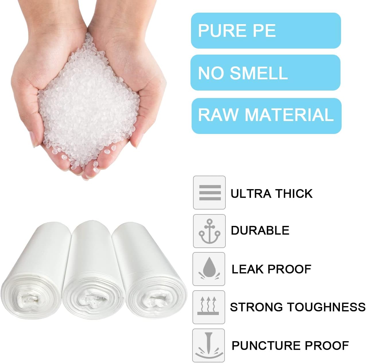 10 Gallon Trash Bags - 18 Micron Ultra Thick Strong Clear Medium Size Garbage Bin Liners for Office Kitchen, Fit 8-10 Gallon, 90 Count