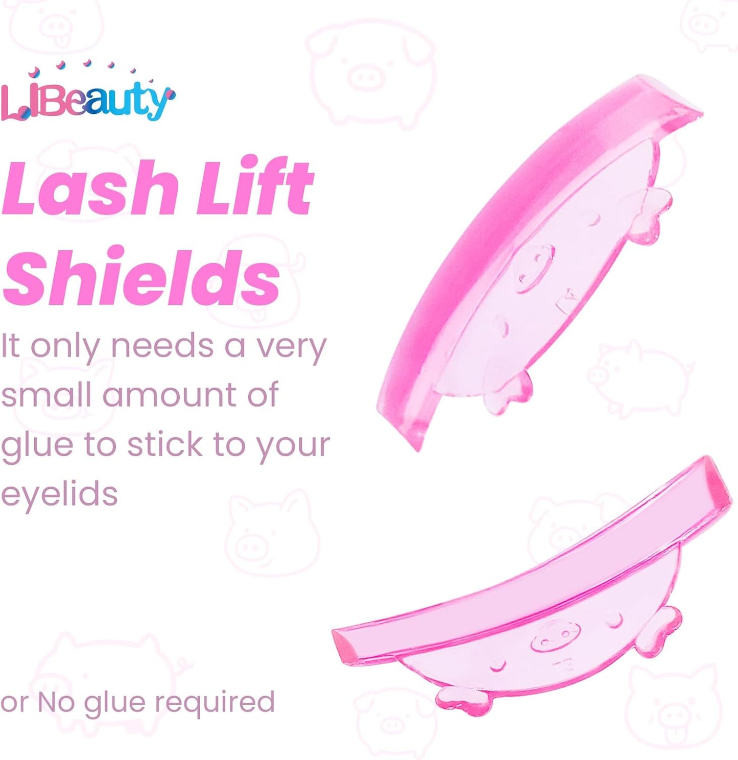 Libeauty Cute Lash Lift Rods, 4 Sizes Eyelash Shields, Reusable Soft Silicone Pads for Eyelash Curling & Lifting, Pink Piggy Shape