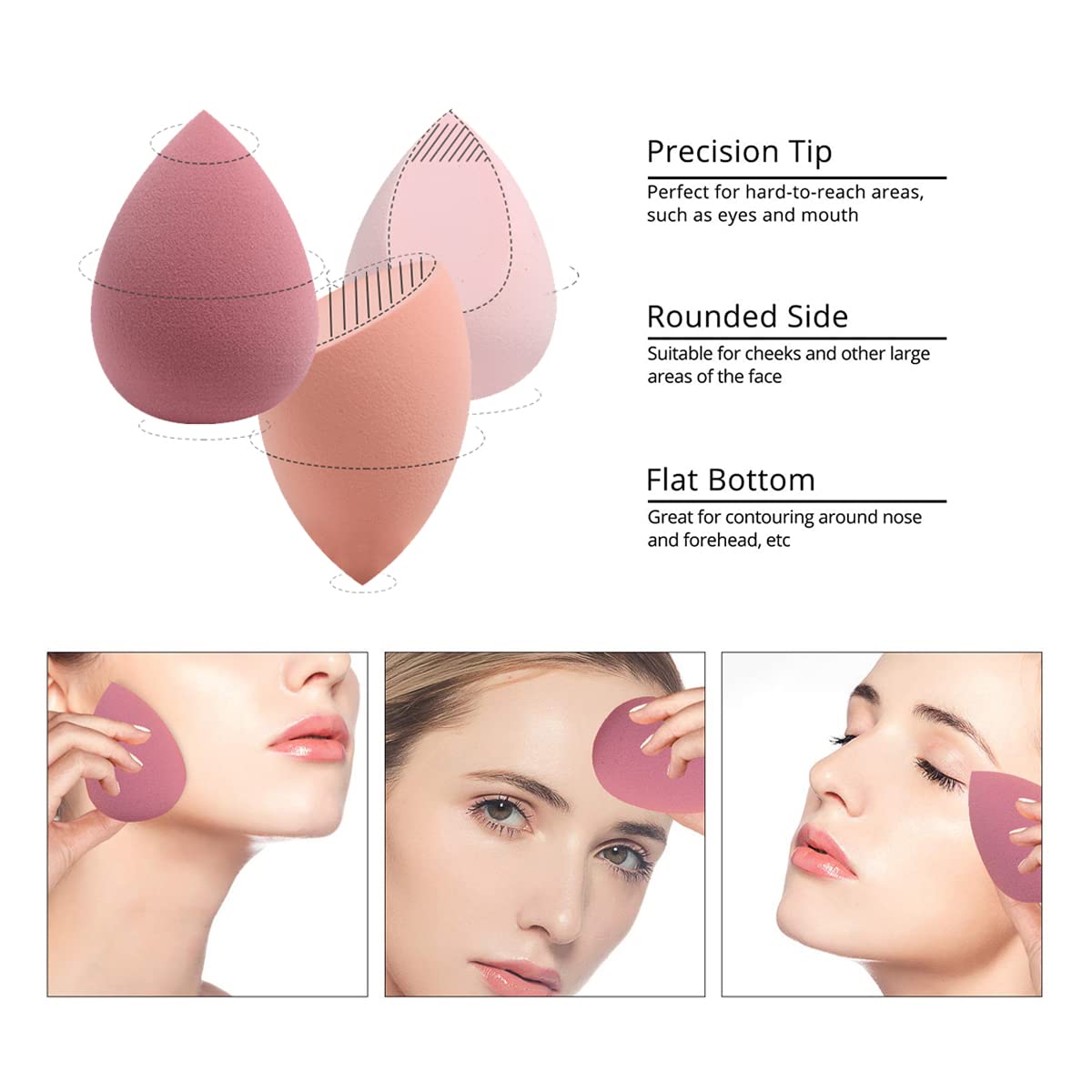 Makeup Sponges Set - Beauty sponges Blending Blenders with 1 Holder and Egg Case, Flawless for Cream, Powder and Liquid (Pink,7Pcs+1Holder+ case)