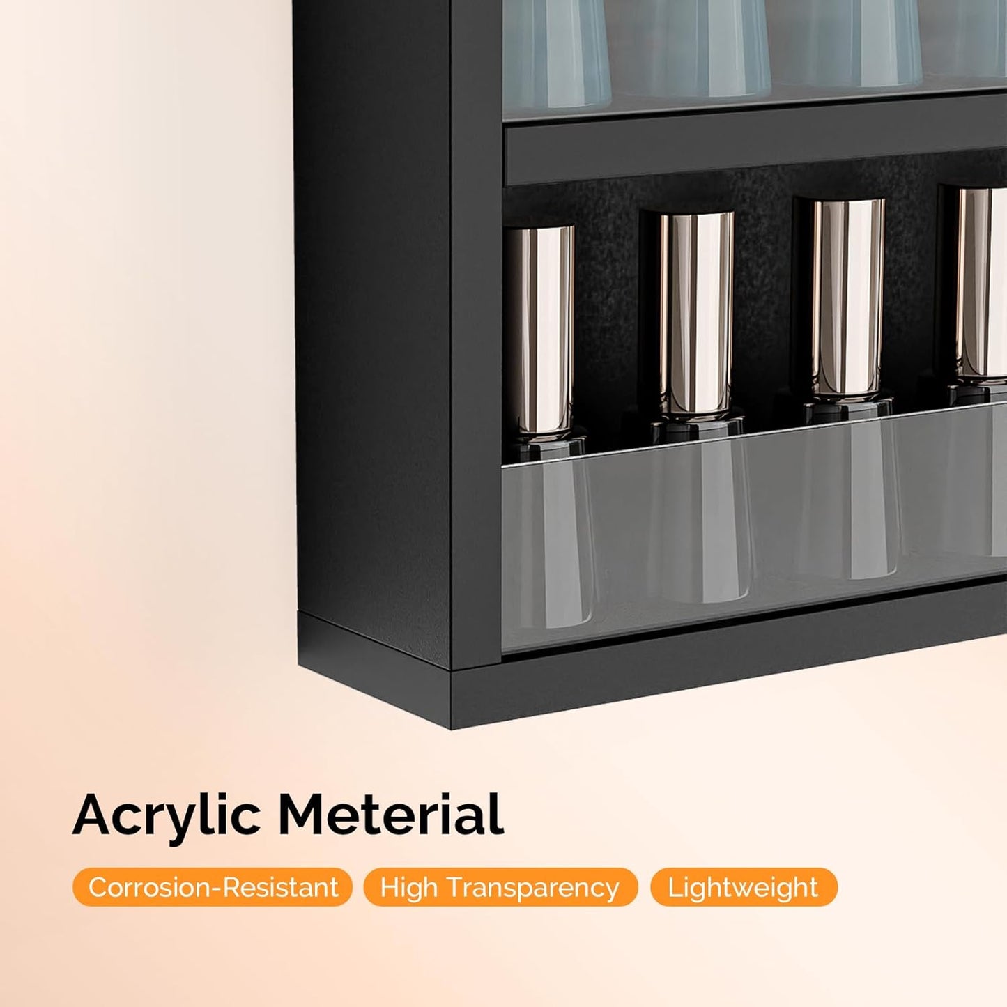 OmySalon 6 Layers/ 10 Layers Nail Polish Rack, Wall Mount Nail Polish Organizer w/Acrylic Baffle, Salon Display Rack for Home Spa & Nail Studio (Black, 6-Tier (Fully Assembled))