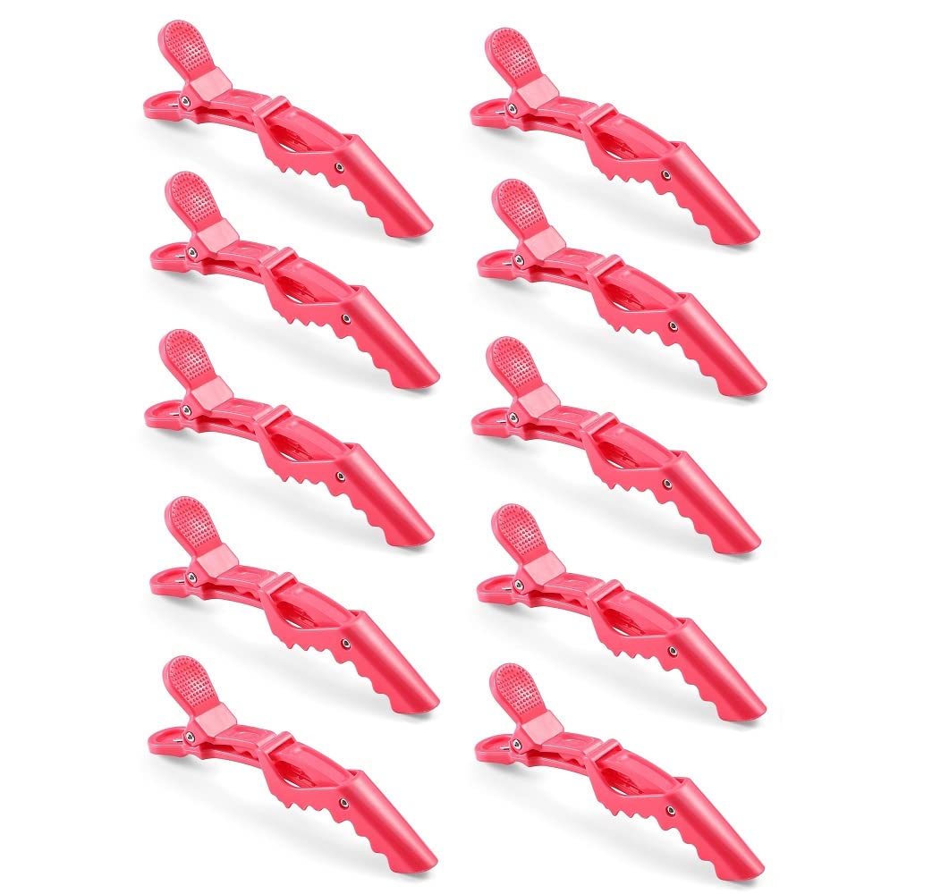 10pcs/set Croc Clips Transparent Plastic Hairdresser Clips Hair Styling Sectioning Barrettes Professional Non Slip Alligator Clips Salon DIY Accessories(10pcs-Watermelon Red)