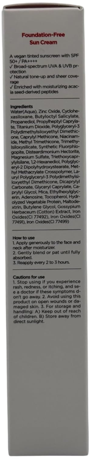 Foundation Free Sun Cream 50ml / 1.69 fl oz SPF50+ PA++++, Vegan Sunscreen SPF50+
