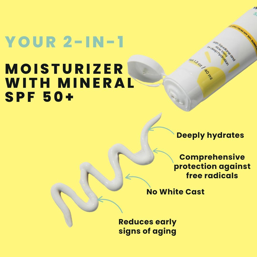 Daily Repair & Protect Moisturizer with Mineral Sunscreen Face SPF 50+ I With Squalane and Aloe Vera for Deep Moisture I UVA/UVB & Blue Light Protection I No White Cast I Reef Safe I Vegan