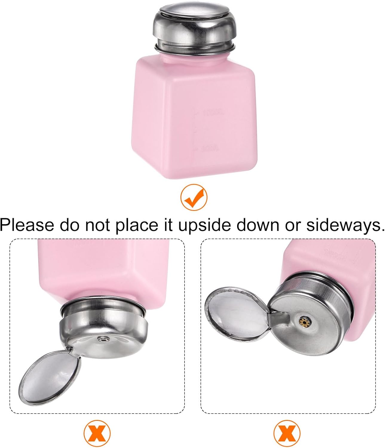 HARFINGTON 4PCS 100ML(3.4oz) Push Down Alcohol Dispenser Pump Liquid Press Empty Bottles Refillable Container for Acetone Cleanser Nail Polish Remover, Pink