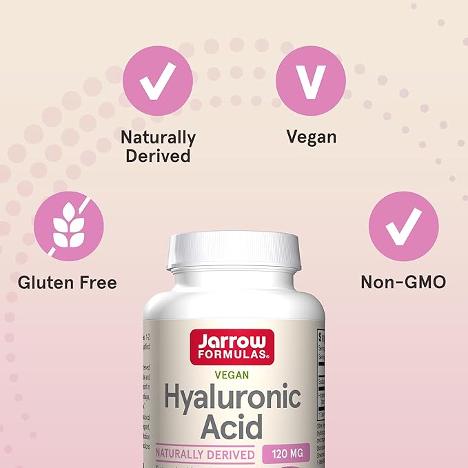 Jarrow Formulas® Hyaluronic Acid 120 mg, Dietary Supplement, Skin Health Support, 120 Veggie Capsules, Up to 60 Day Supply