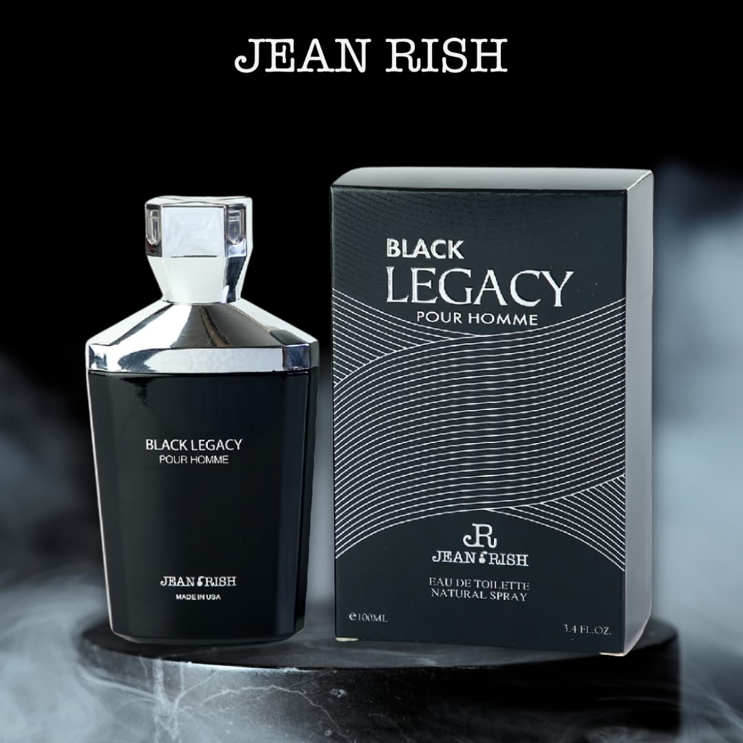 Jean Rish Black Legacy Pour Homme Eau De Toilette for Men (3.4 Fl Oz / 100ml) with Sandalwood, Lavender & Bergamot Notes - Long Lasting and Luxury Fragrance