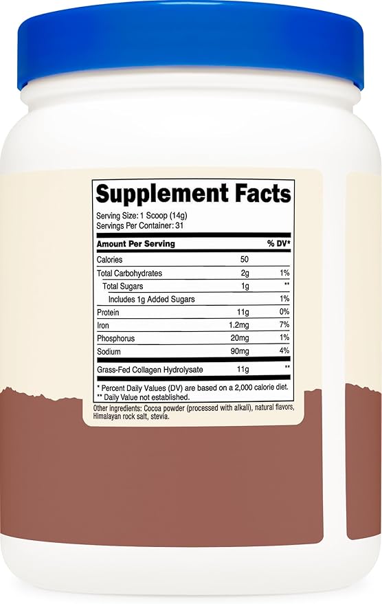 Nutricost Grass-Fed Collagen Powder 1LB (454 G) (Chocolate) - Grass Fed Bovine Collagen Hydrolysate - Collagen Peptides