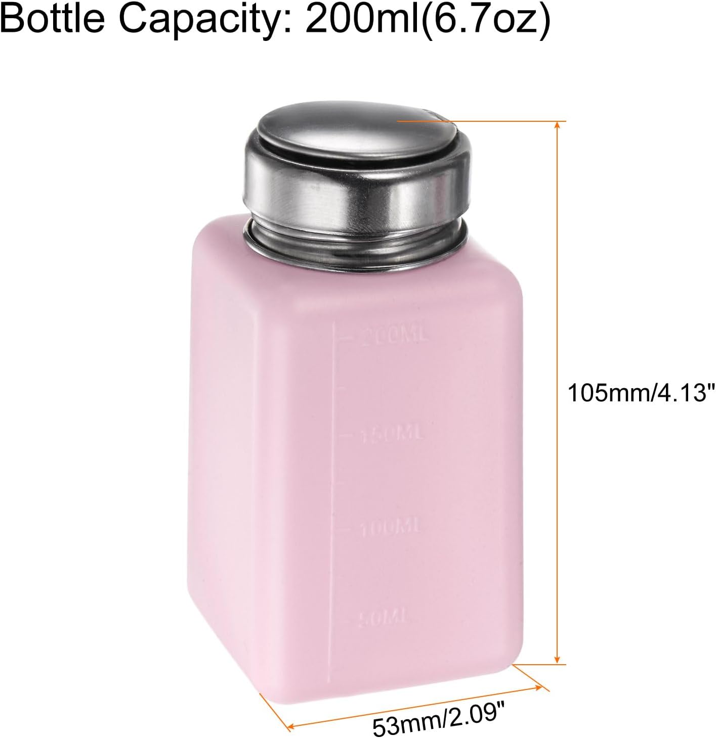 HARFINGTON 4PCS 200ML(6.8oz) Push Down Alcohol Dispenser Pump Liquid Press Empty Bottles Refillable Container for Acetone Cleanser Nail Polish Remover, Pink