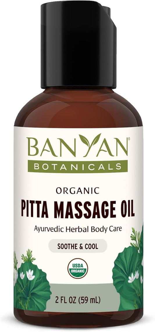 Banyan Botanicals Pitta Massage Oil – Organic Massage Oil Infused with Ayurvedic Herbs – with Gotu Kola and Guduchi (Tinospora cordifolia) – 2 oz. – Non-GMO Sustainably Sourced Abhyanga Massage Oil