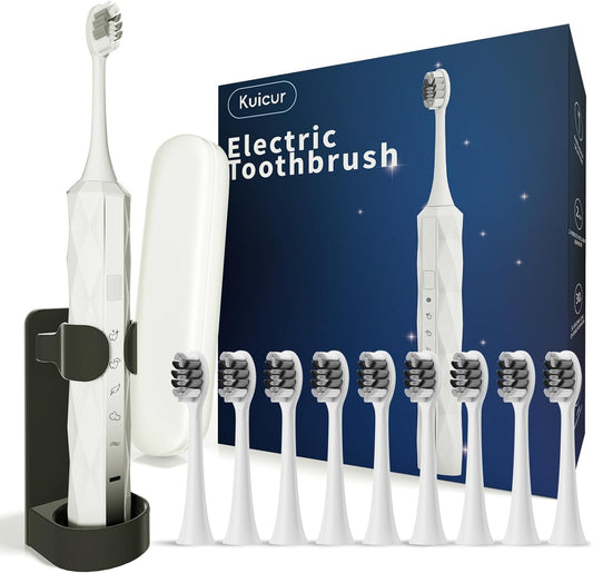 Diamond Style - Electric Toothbrush, 10 Brush Heads & Travel Case, 42,000 VPM Electric Motor & Wireless Charging, 15 Modes with Smart Timer, Ultra Whitening Toothbrush for Adults and Kids