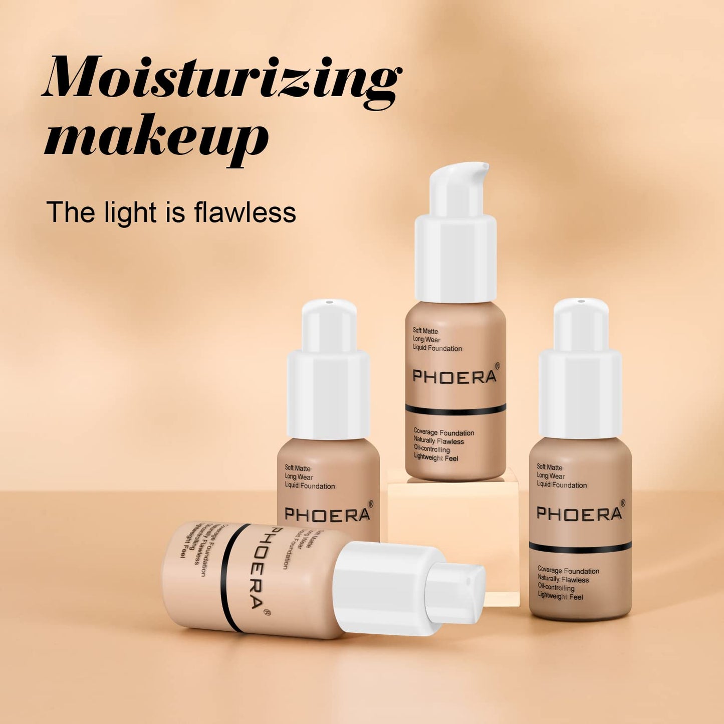 BestLand 5PCS Liquid PHOERA Foundation Set Matte Liquid Full Coverage Oil Control Breathable Invisible Cover Concealer with Face Primer, Foundation Brush, Makeup Sponge (102 Nude)