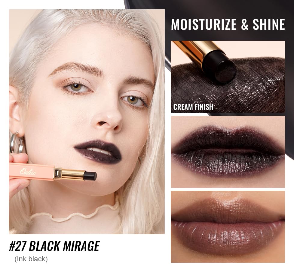 Oulac Light Black Lipstick for Women - 2 in 1 Glossy Ink Black Tinted Lip Balm,Semi-Transparent Hydrating Lip Gloss, Shine Juicy Finish Vegan 2.2g/0.07oz (27)