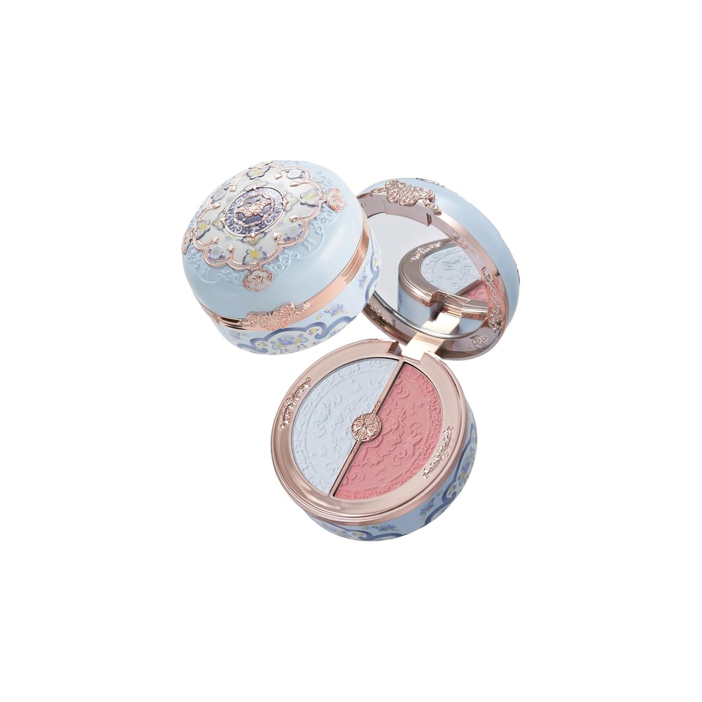 Flower Knows Butterfly Cloud Collar Rouge Box Highlighting & Blush Duo Powder,Blue+Pink Matte Finish Blush & Highlighter Palette,Buildable & Blendable Makeup Blush for cheeks(02 Seaborne Moon)