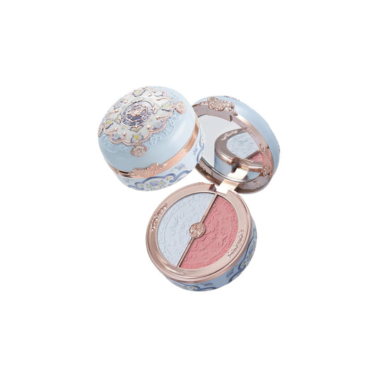 Flower Knows Butterfly Cloud Collar Rouge Box Highlighting & Blush Duo Powder,Blue+Pink Matte Finish Blush & Highlighter Palette,Buildable & Blendable Makeup Blush for cheeks(02 Seaborne Moon)