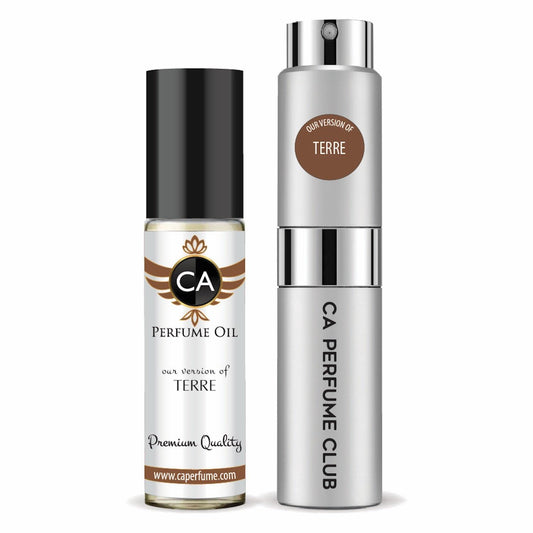 CA Perfume Duo Impression of Terre For Men Perfume Layering Set Mens Cologne Long Lasting Travel Size EDP + Body Oil Roll-On Bottle 0.27 Fl Oz+0.33 Fl Oz