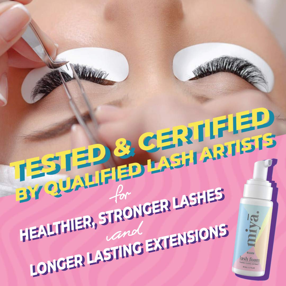 Eyelash Extension Cleanser + Rose Gold Mascara Wand & Brush | Eyelid Cleanser | Lash Bath | Paraben & Sulfate Free Makeup Remover Lash Cleanser for Extensions | Salon & Home | Miya Lash Shampoo 50ml