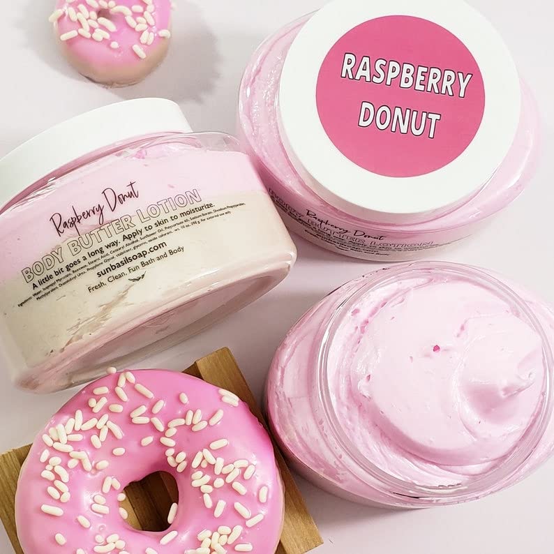 Sunbasil Soap Raspberry Jam Donut Whipped Body Butter Lotion. Skin Softening Hand Cream. Hydrating Moisturizer