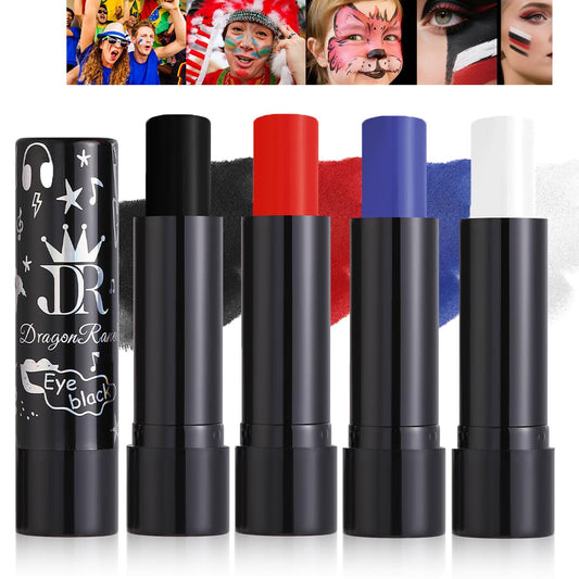 4PCS Blue Red White and Black Lipstick,Face Body Paint Stick Kit, Eye Stick for Halloween,Safe Facepaint Lip Smacking White Foundation Black Lipstick Makeup