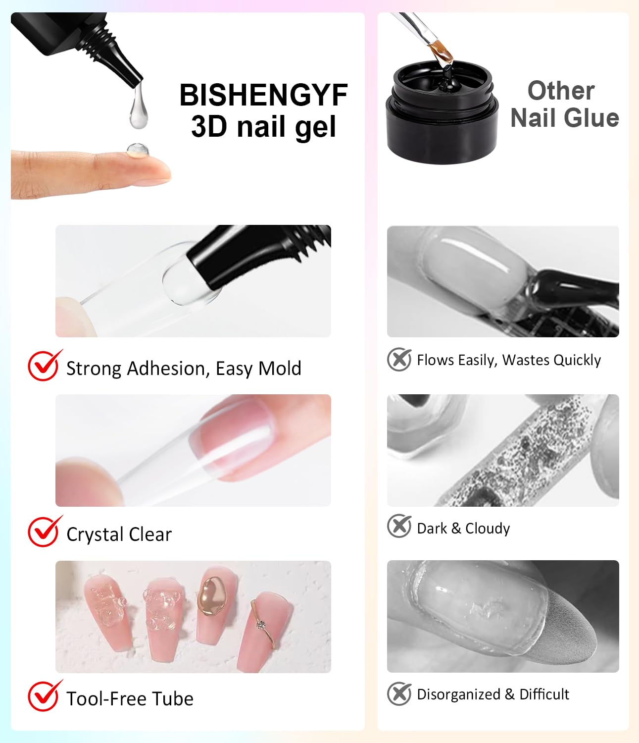 Clear 3D Nail Gel BISHENGYF: Super Shiny Pink White Clear Chrome Nail Powder 15g No Wipe 3D Sculpting Gel for Nail Art Non-Sticky Hand Hard Gel with Chrome Powder for Nails Art Home DIY