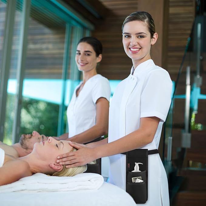 SITHON Professional Massage Bottle Bag for 1 Bottle, Lotion Oil Waist Holder Organizer, Massage Therapist Holster with Adjustable Belt, Multiple Pockets (Bag Only) (Black)