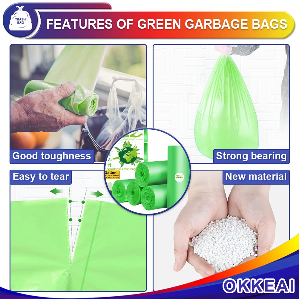 OKKEAI 3 Gallon Small Trash Bags 100 Counts Small Trash Can Liners Garbage Bags Mini 10L Wastebasket Bin Liners Bags for Bathroom Kitchen Bedroom Living Room Office,Green