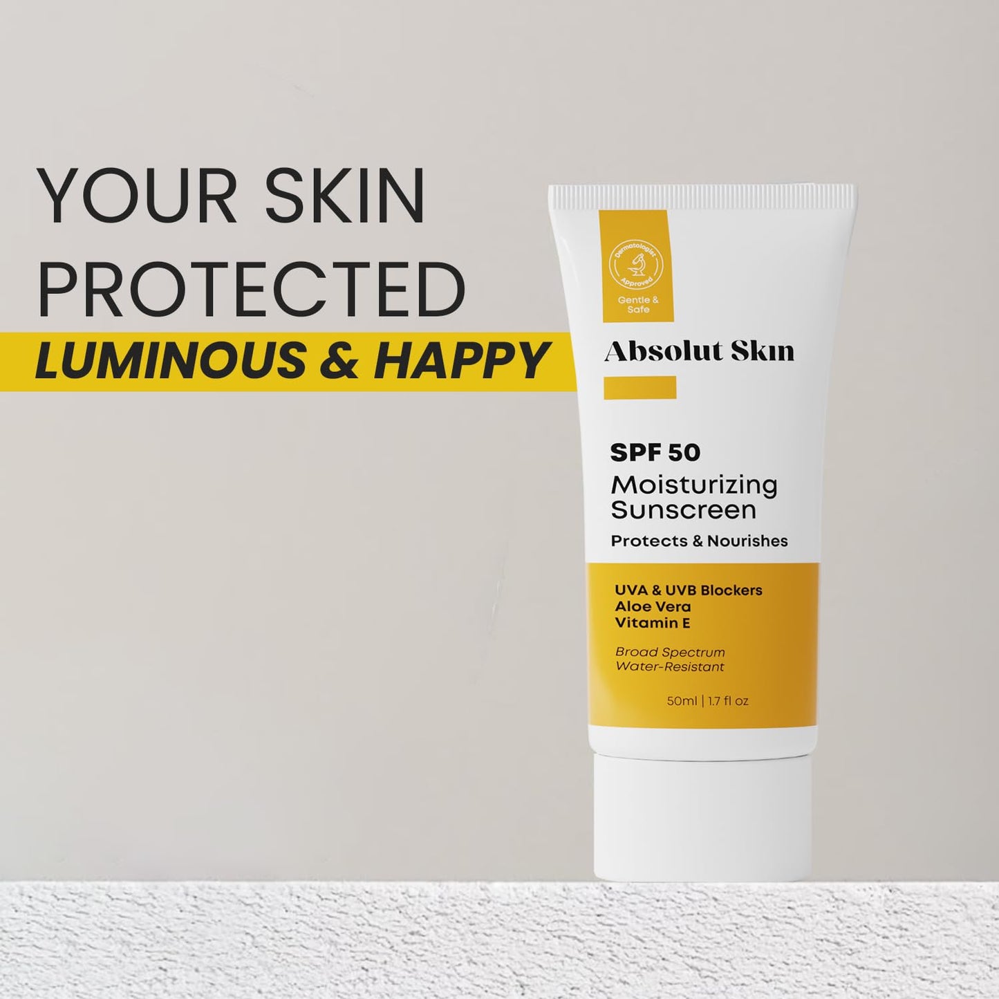 AbsolutSkin SPF 50 Moisturizing Sunscreen – Lightweight Daily Face Sunscreen with Aloe & Vitamin E – No White Cast – 60ml