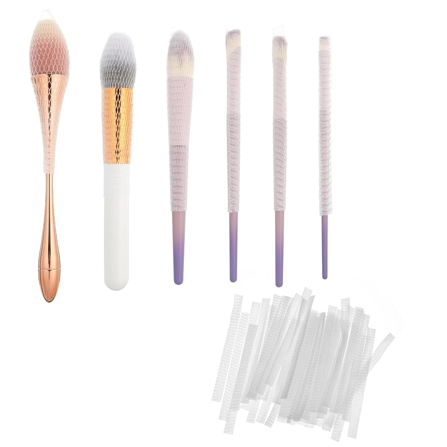 60 Pcs Makeup Brush Cover, Brush Guard Reusable Makeup Brushes Protector Expandable Brushes Nets Mesh Cover Set for Travel, Women and Girls Storing Make-Up, Rose (White)