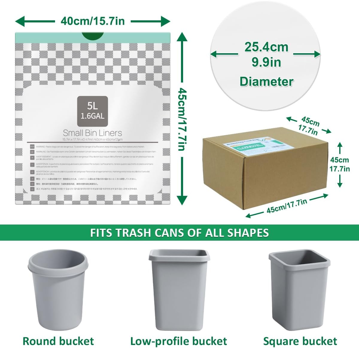 OKKEAI 1.5 Gallon Drawstring Garbage Bags – 55 Count Small Printed Trash Bags, Leak-Proof Mini Bin Liners with Safety Warning, Odor Block & Strong Seal for Home, Baby Room, Bathroom