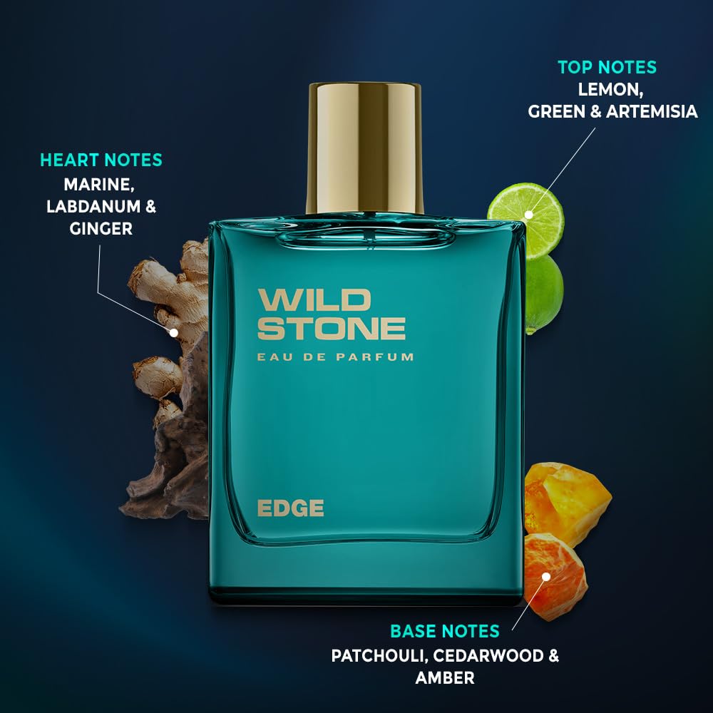 Wild Stone Edge Eau de Parfum for Men, 100 Ml | Long-lasting Eau De Parfum | Luxury Fragrances | Fragrance for Modern Lifestyle | Vegan | Clean Ingredients | Premium Scent For Men