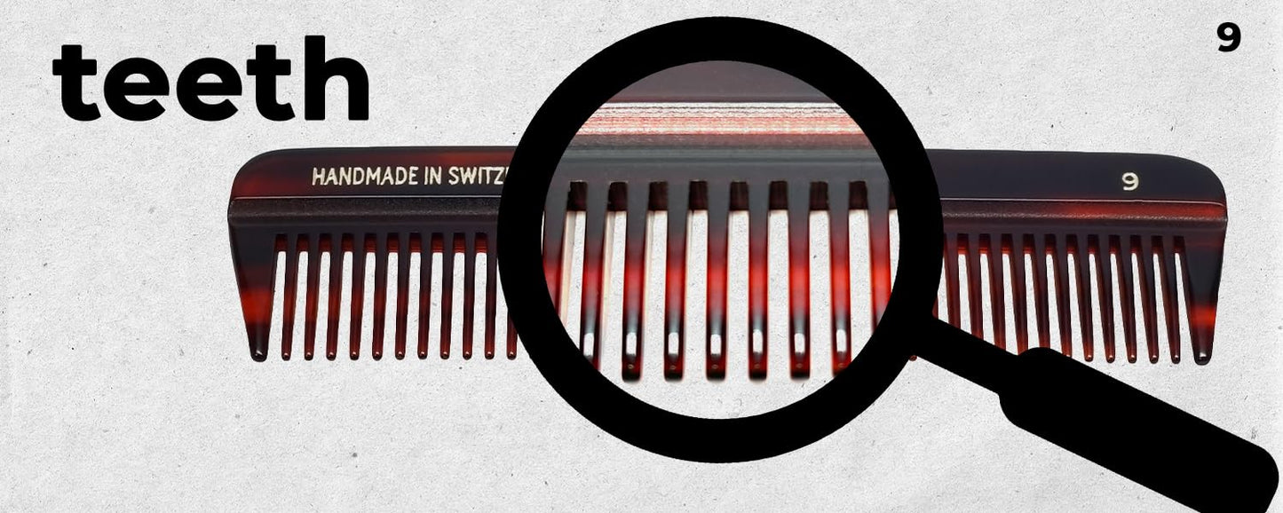 #9 Handmade Wide Tooth Comb Tortoise Havana Acetate Thick Coarse Curly Detangling Parting Grooming Teasing Hair Styling Hairdresser Barber Hairdressing Wet Dry Pocket Travel Women Men Kids