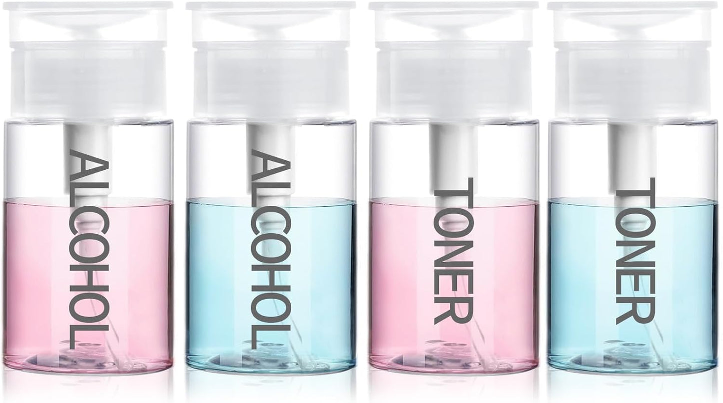 4 Pack Push Down Pump Dispenser 80ML Empty Acetone Dispenser Push Top Alcohol Bottles Containers for Nail Polish Makeup Remover Water Facial Toner
