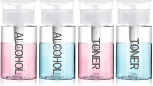 4 Pack Push Down Pump Dispenser 80ML Empty Acetone Dispenser Push Top Alcohol Bottles Containers for Nail Polish Makeup Remover Water Facial Toner