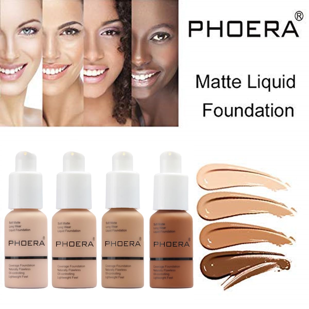 2 Pack PHOERA Foundation,Flawless Soft Matte Liquid Foundation 24 HR Oil Control Concealer Foundation Makeup,Full Coverage Foundation for Women and Girls (102 Nude)