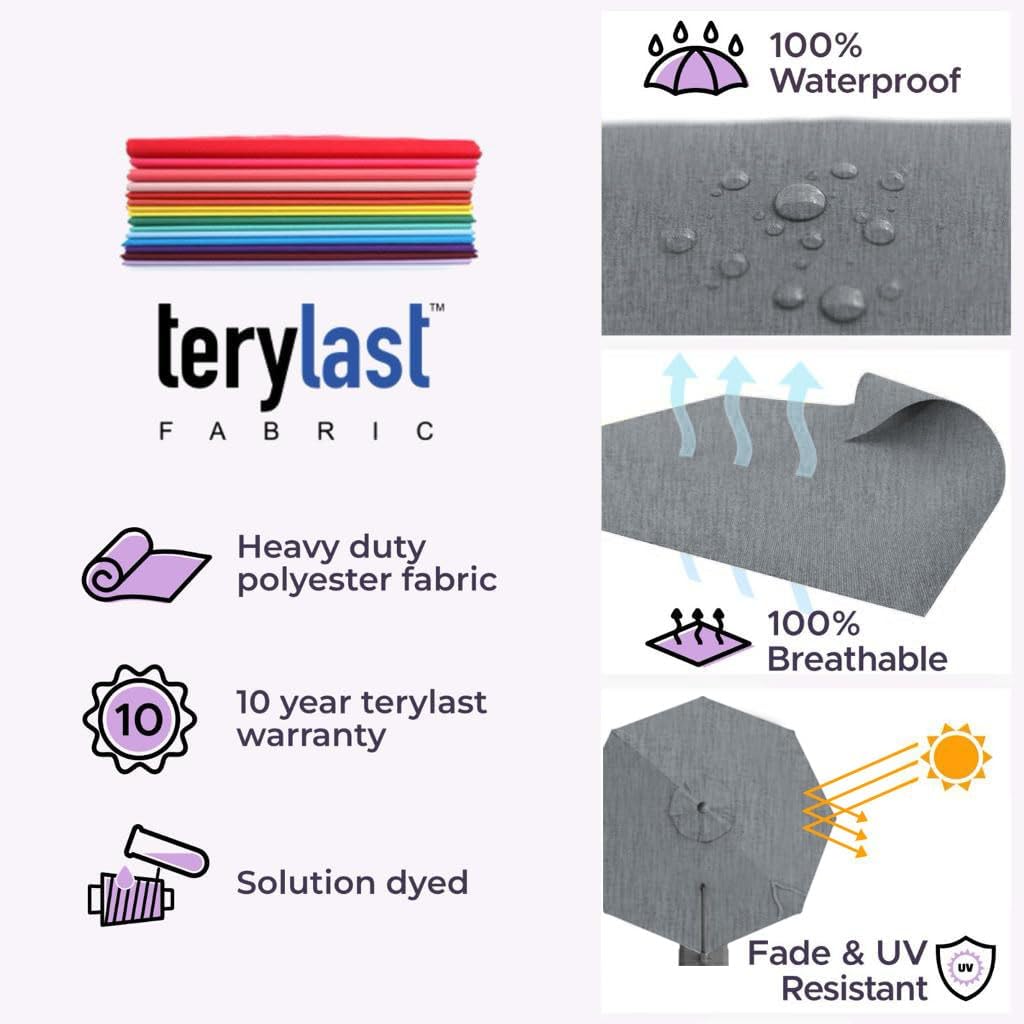 Midtown Umbrellas 10 Ft Outdoor Cantilever Patio Umbrella w/Terylast Heather Grey Fabric - Rotate 360° Offset Patio Umbrella, Deck Patio Umbrella, Backyard Umbrella & Garden Umbrella - Silver Frame