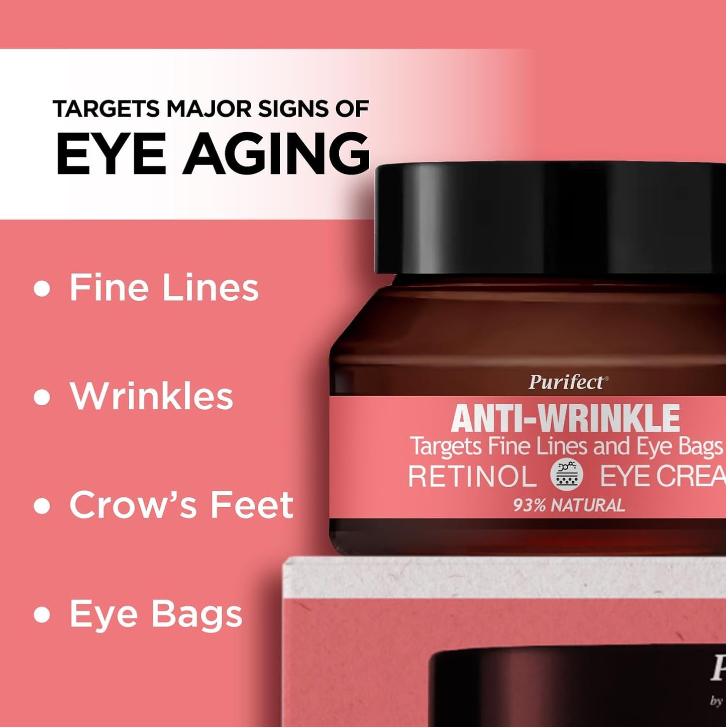 Purifect Anti-Wrinkle Eye Cream with Retinol, Collagen & Vitamin C – 93% Natural, Hydrating & Firming Eye Treatment for Fine Lines, Eye Bags, Crows Feet, Made in USA, 30ml