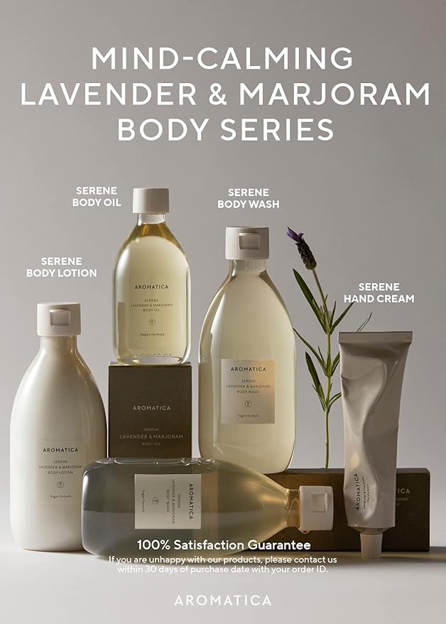AROMATICA Serene Body Lotion Lavender & Marjoram 10.14oz / 300ml, Vegan | Soothing Body Moisturizer | Light Relaxing Scent | For Normal to Dry Skin | with Shea Butter
