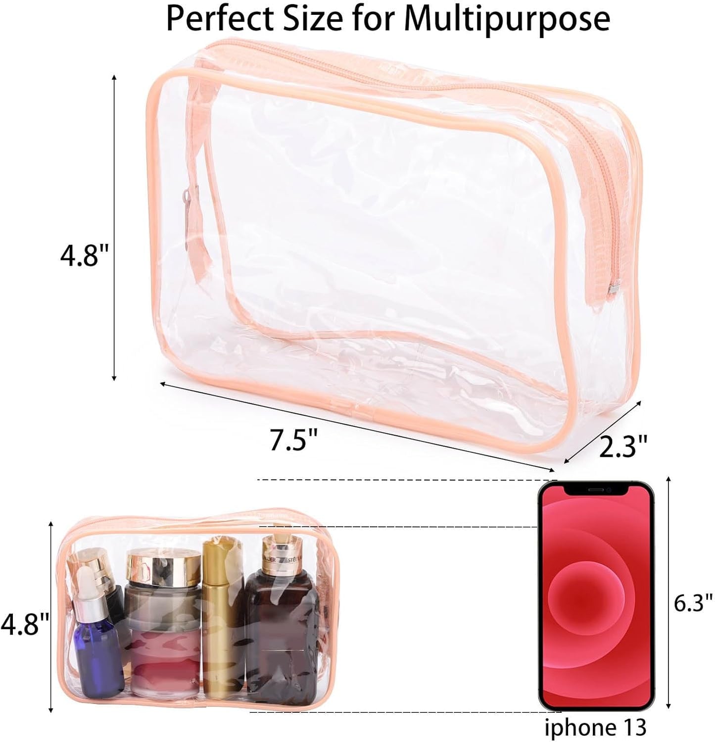 Tbestmax 40 Pack Clear Cosmetic Bags Makeup Bags Portable Waterproof Travel Toiletry Bags Organizer Peach Pink, 7.5"x 4.8"x 2.3"