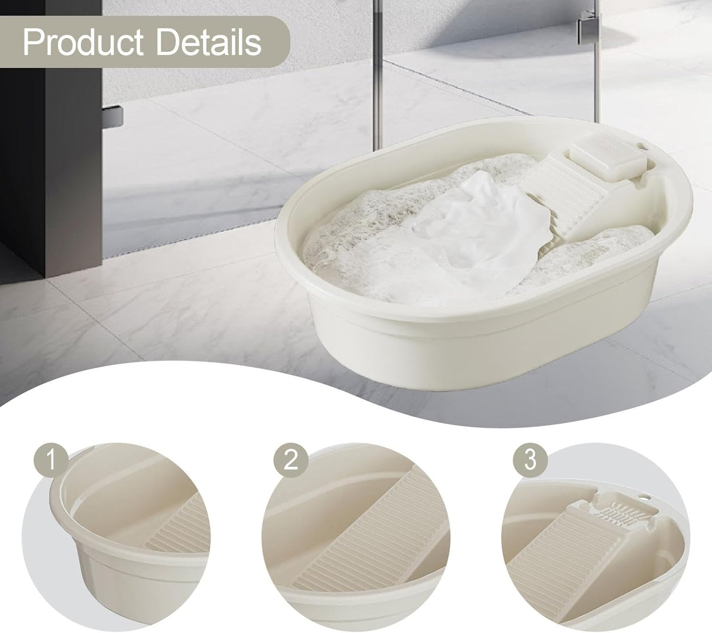 Washboard Basin Laundry Basin Convenient Multifunction Portable Wash Tub Scrubbing Board for Dormitory Hand Wash Home Clothes, White