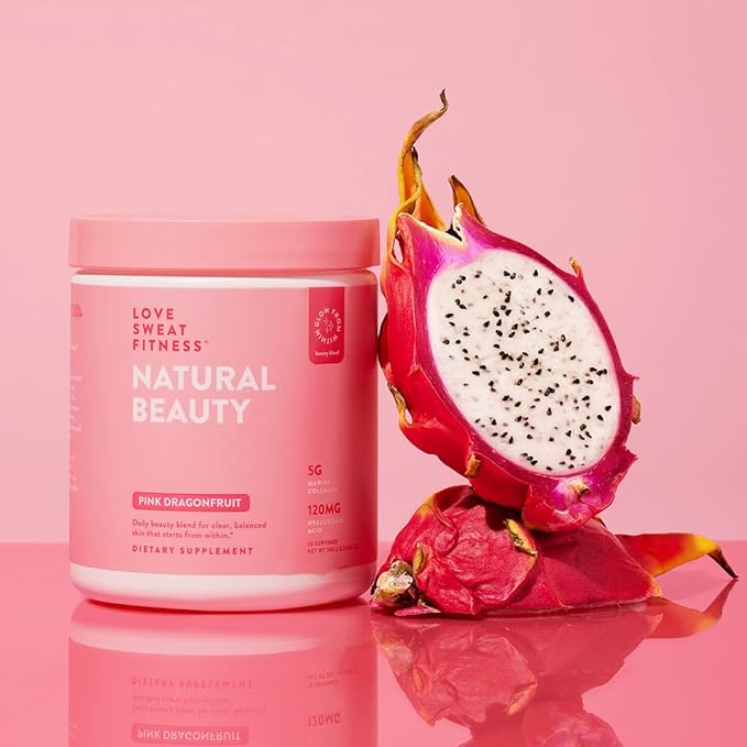 Love Sweat Fitness Natural Beauty Marine Collagen Skin Blend | Supports Skin Hydration and Radiance | Sugar-Free, Gluten-Free, Non-GMO | Pink Dragonfruit Flavor - 28 Servings