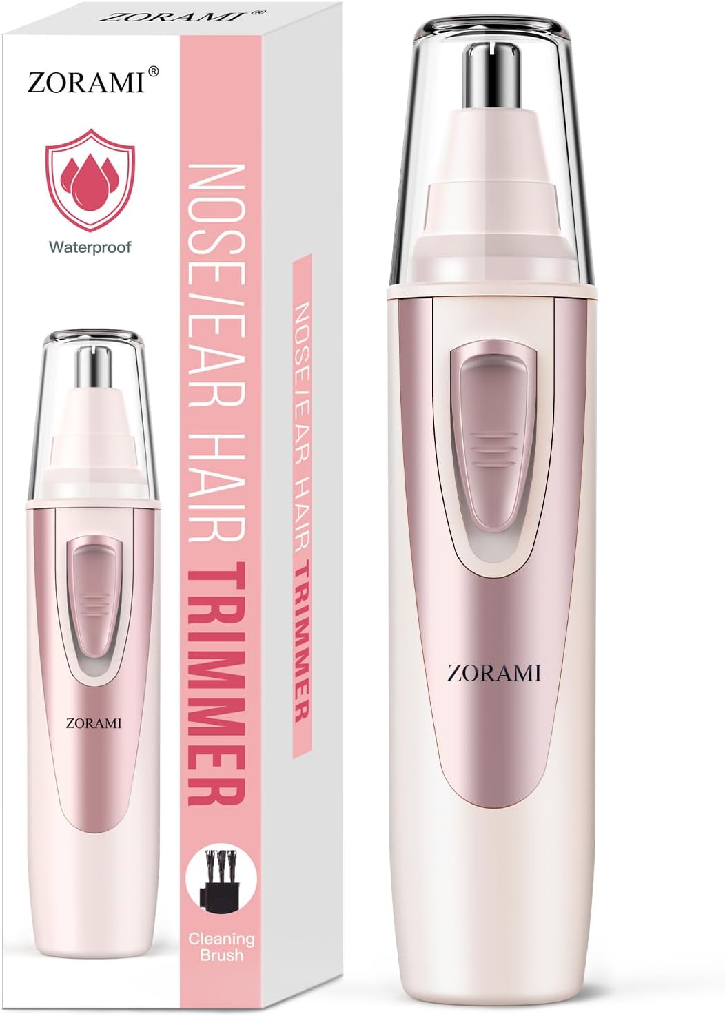 Ear and Nose Hair Trimmer Clipper - 2025 Professional Painless Eyebrow & Facial Hair Trimmer for Men Women, Battery-Operated Trimmer with IPX7 Waterproof, Dual Edge Blades for Easy Cleansing Rose Pink