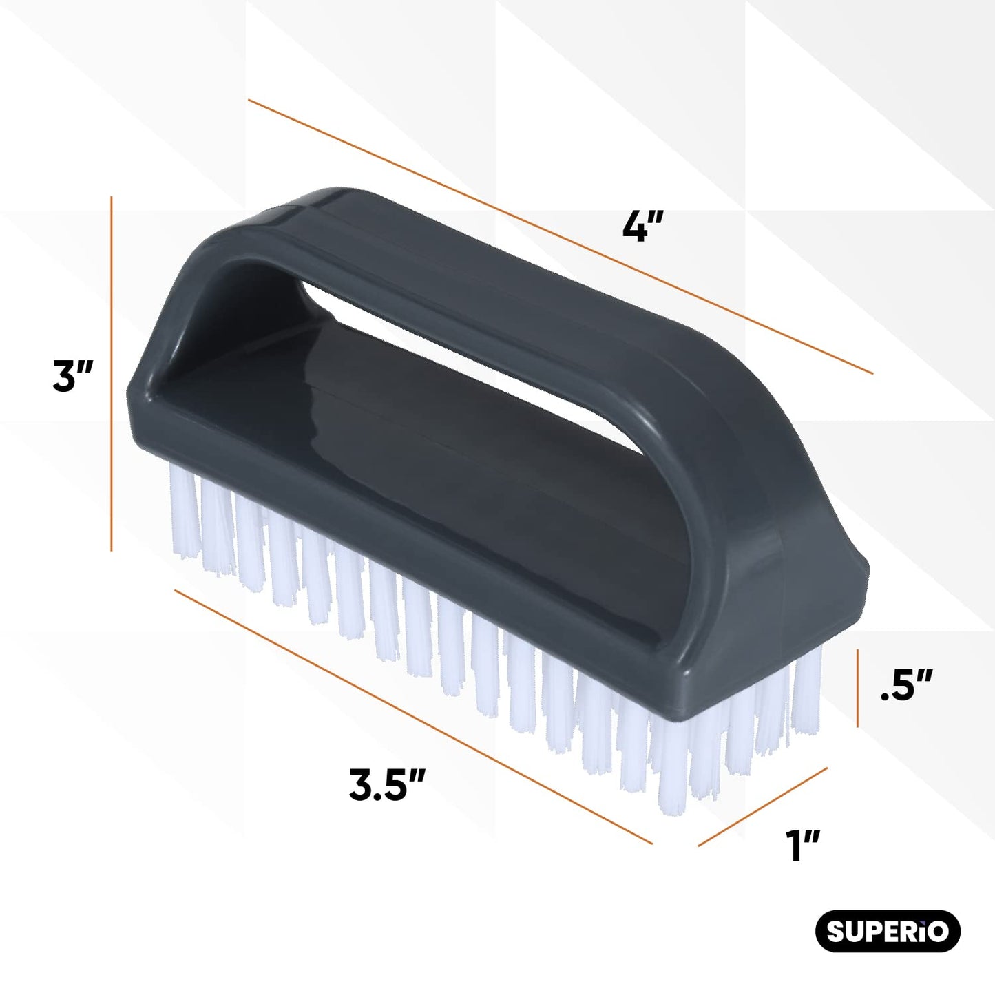 Superio Stiff Nail Brush with Handle 3 Pack Fingernail Scrub Cleaning Brushes for Toes and Nails, All-Purpose Cleaning Brush for Home, Kitchen, Work