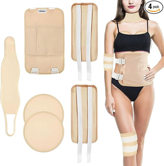 Castor Oil Pack Wrap Kit, 6 Pcs Organic Cotton, Adjustable Strap for Neck, Waist, Chest, Knee, Reusable, Washable - Detox, Constipation, Inflammation (Khakhi)