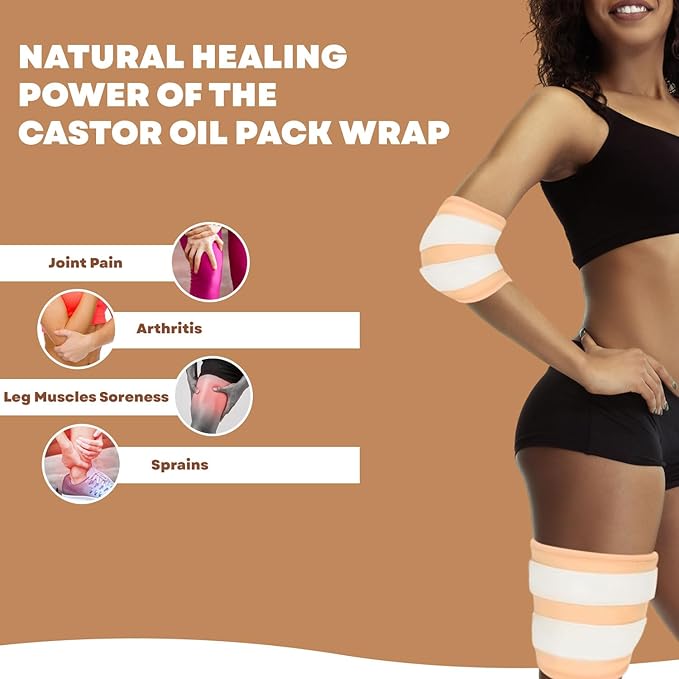 Castor Oil Pack Wrap Kit, 2 Pcs Organic Cotton, Adjustable Strap for Neck, Waist, Chest, Knee, Reusable, Washable - Detox, Constipation, Inflammation (Black)