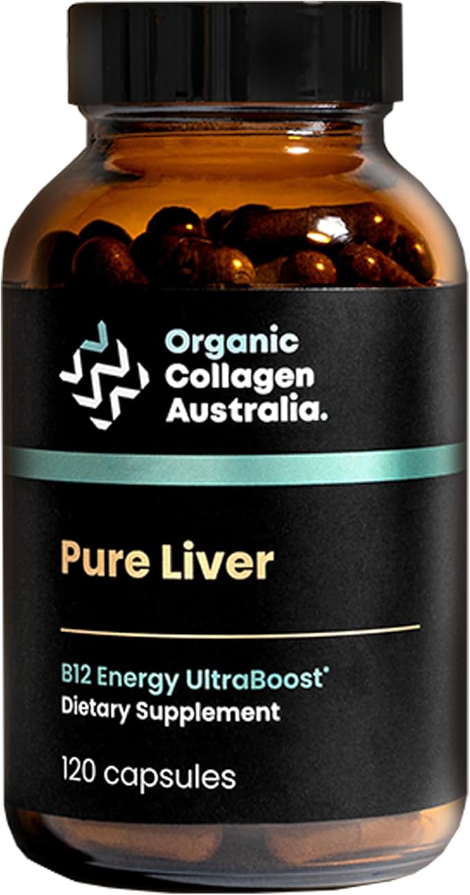 Organic Collagen Australia Pure Liver Capsules - Grass-Fed & Pasture-Raised – Source of B12 Energy, Immune Support, Muscle Strength & Metabolism Aid (120 Capsules)