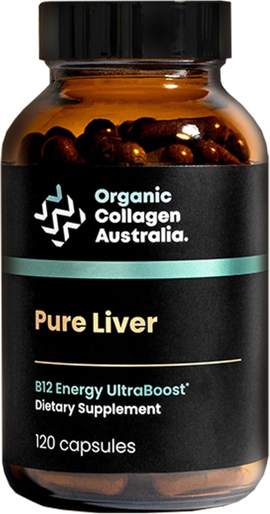 Organic Collagen Australia Pure Liver Capsules - Grass-Fed & Pasture-Raised – Source of B12 Energy, Immune Support, Muscle Strength & Metabolism Aid (120 Capsules)