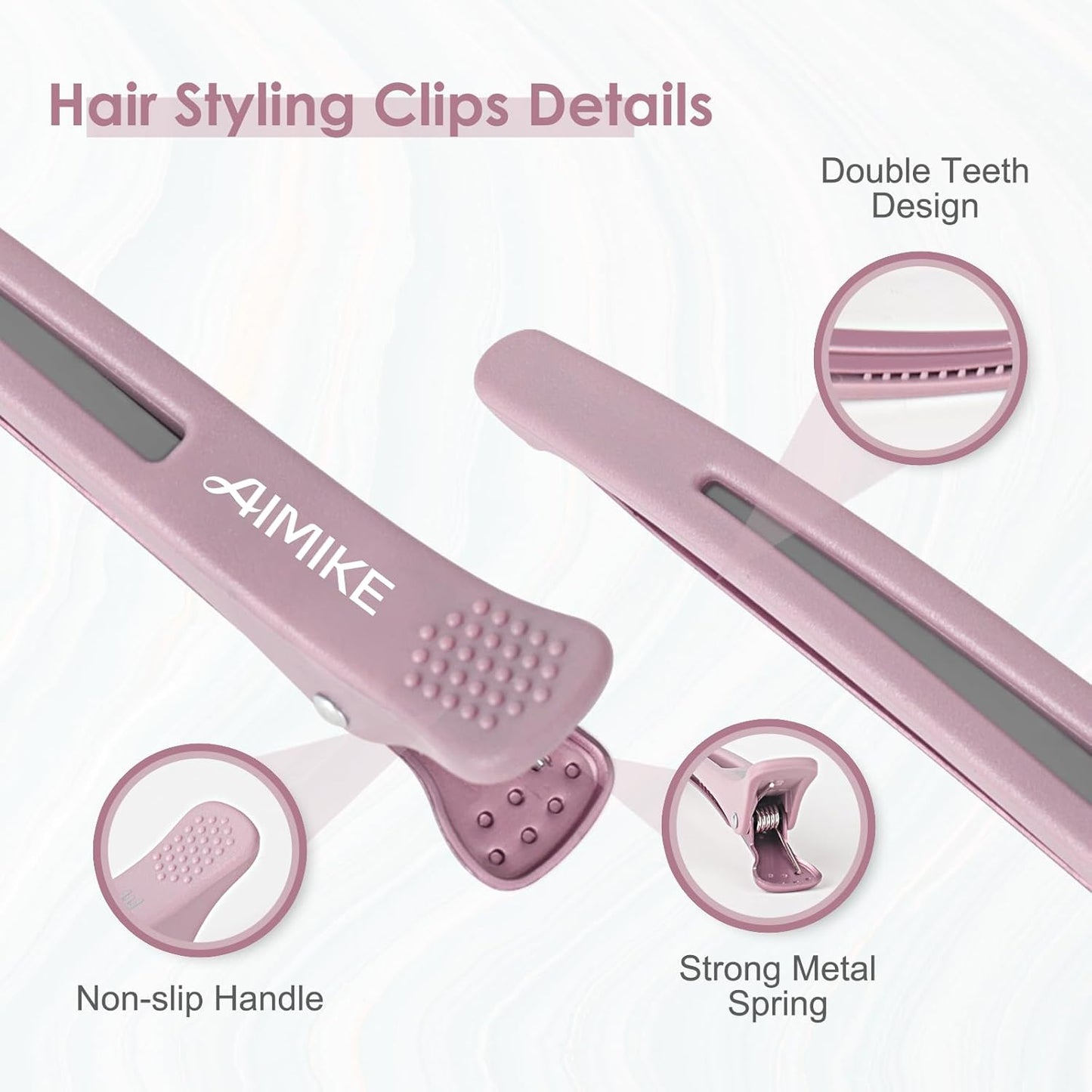 AIMIKE 4pcs Hair Clips for Styling: Sectioning No Crease Duck Billed Clips with Silicone Band, Salon Roller Clips for Women