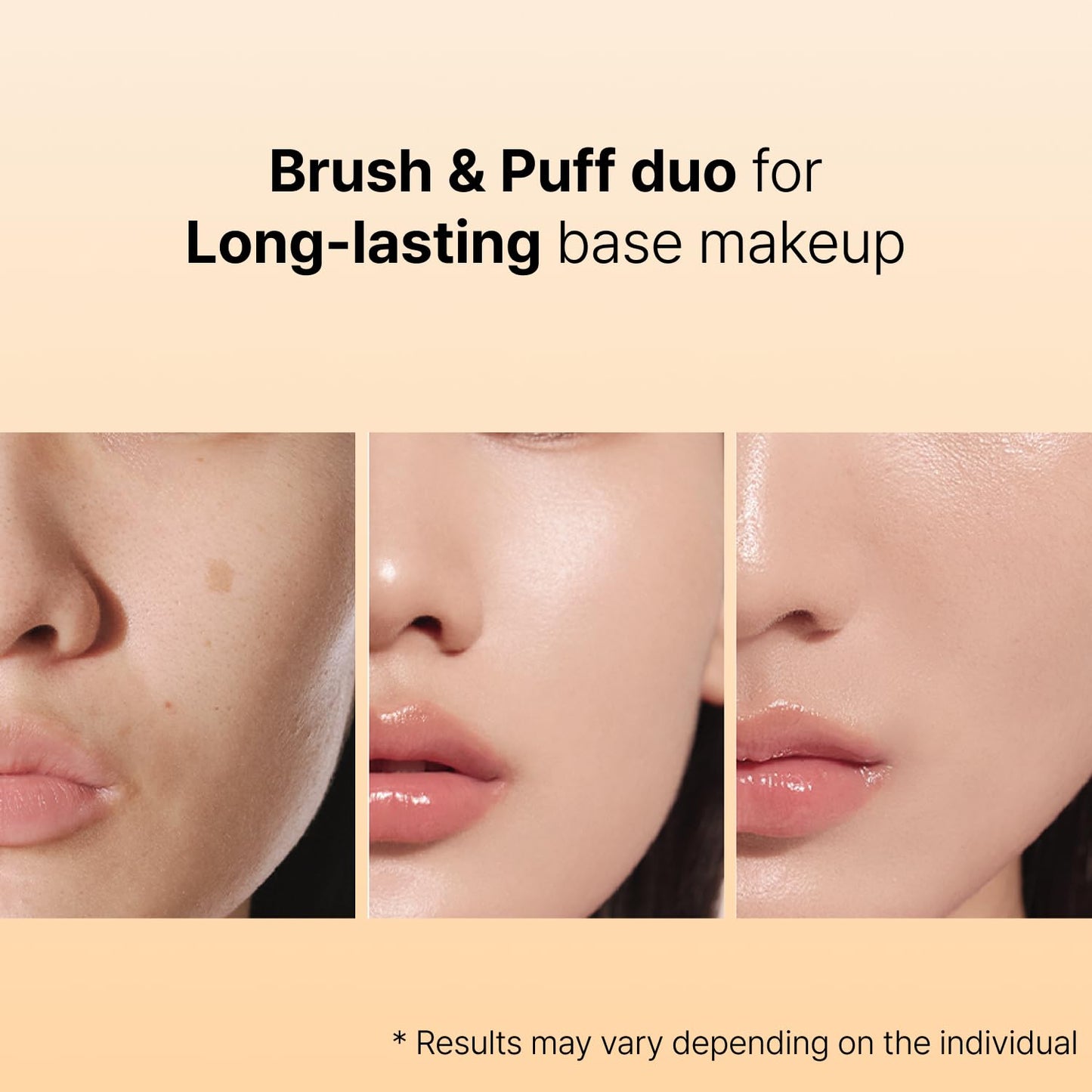 THE TOOL LAB All Day Fitting Duo (Glow type) - Premium Base Makeup Set for Liquid Cream Powder Foundation, Buffing Blending Face Brush, Sponge, Portable Case - 1.1" Flat Top Brush