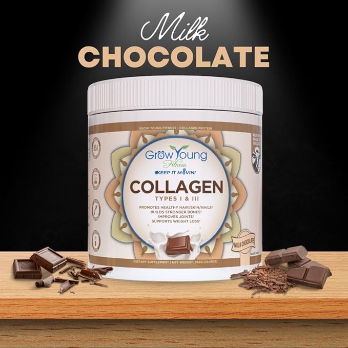 Grow Young Fitness Collagen Protein - Milk Chocolate, Promotes Skin, Bones, Joints, Weight Loss, Sugar Free (12.41 oz) (1 Pack, 20 Servings)