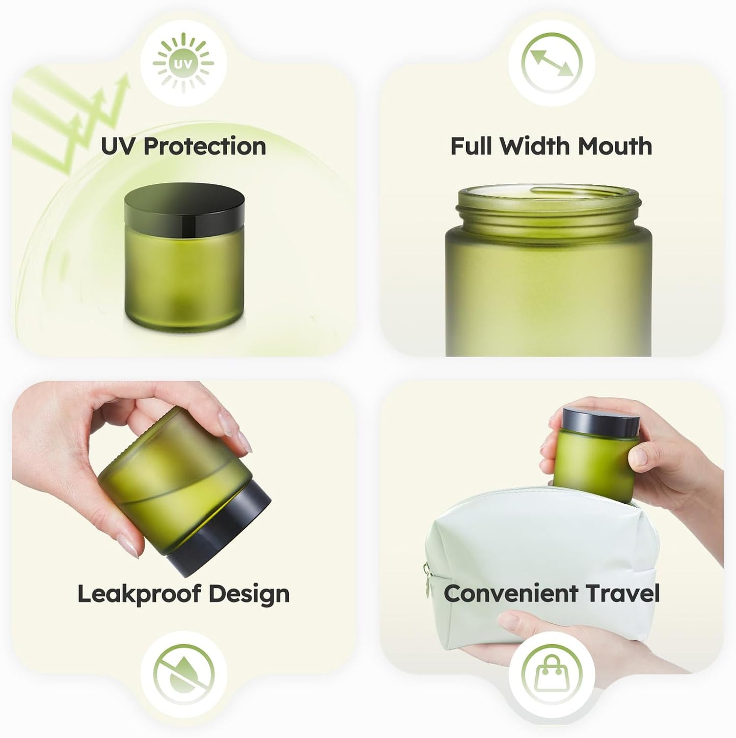 Tecohouse 4 oz Glass Jars with Lids, 48 Pack Green Canning Mason Jars with Lids, White Labels & Inner Liners, Empty Airtight Round Clear Slime Containers for Spice, Lotion, Ointments